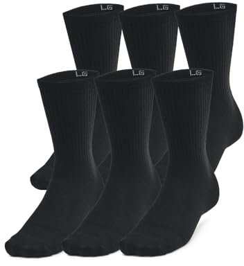 Under Armour Unisex Essential 6er-Set Crew, atmungsaktive Socken für Herren und Damen, Sportsocken mit enger Passform, leichte Laufsocken für ein Barfußgefühl,Black/Black/Castlerock,XL