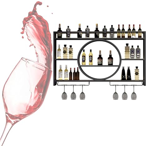 Botellero Vino Pared para Vinoteca Mueble Bar Botellero Vertical Wine Rack Estante de Pared para Copas y Botellas Estantes de Almacenamiento para el hogar Cocina despensa Bodega Bar (Color : Nero, S