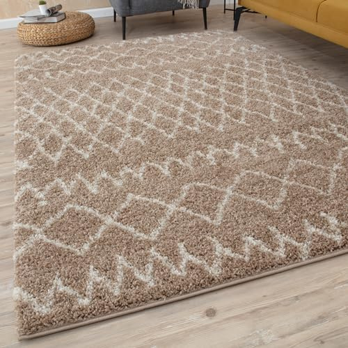 THE RUGS Modern Moroccan Design Living Room and Bedroom Rugs, Non-Shedding & Easy Care (Tangier Beige/Ivory, 200x290 cm)