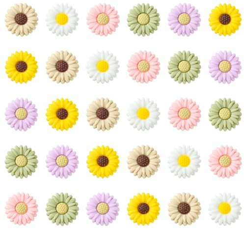 DanLingJewelry 20 Stück Silikon-Gänseblümchen-Perlen, bunte Blumen, Silikonperlen, doppelseitig, Blumenperlen zum Basteln, Schmuckherstellung, 20 Stück, Gänseblümchen, zufällige Farbauswahl