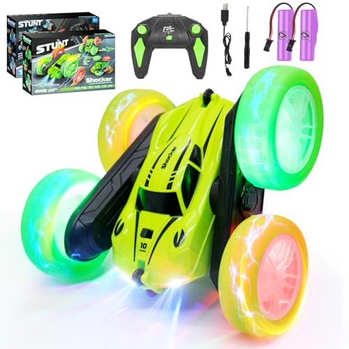 ODAPTO Ferngesteuertes Auto Crawler für Mädchen 6-12+ Jahre, RC Spielzeugauto mit LED Licht, 2.4Ghz 4WD, 360° Flip, inkl. 2 Aufladbaren Batterien(Grün)