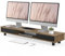 Fenge Soporte Monitor para Doble Monitor con 2 Puertas de Cristal, Elevador Monitor de Madera con Alturta Ajustable, Gran Soporte Monitor Mesa para PC/Portátil/Impresora 108x23,5x15,2-16,7cm (Marrón)