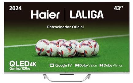 Haier QLED 4K UHD H43Q800UX, 43, Smart TV, Google TV, Dolby Atmos y Dolby Vision, HDR 10, Smart Remote Control, Google Assistant, Bluetooth 5.1, DBX TV, HDMI 2.1 x 4, Sin Marcos, 2024