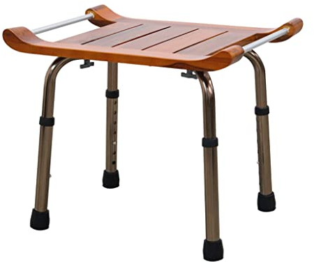 AKKIKOND Sedia da doccia in legno, panca da bagno regolabile in altezza, leggera, compatta e piccola sedia per doccia, senza schienale con sedile antiscivolo, sgabello per vasca da bagno per anziani