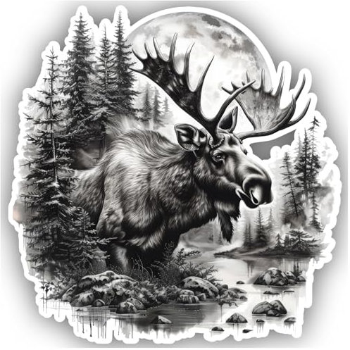 Samunshi® Elch im Wald Aufkleber - Vollmond Car Decal für Mofa, Fahrrad, Roller oder Auto, MTB Mountainbike Rennrad Aquarell Illustration 30x30cm