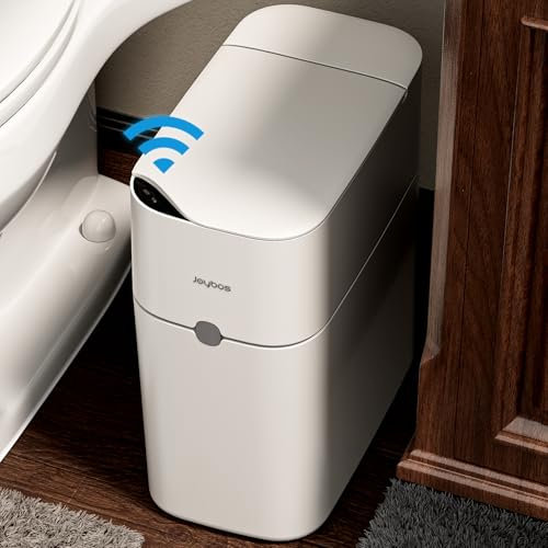 CTIME Papelera con sensor de movimiento, sin contacto con tapa, para cocina, 3 galones, pequeña, de plástico blanco, inteligente, contenedor de basura automático para baño, dormitorio, sala de estar,