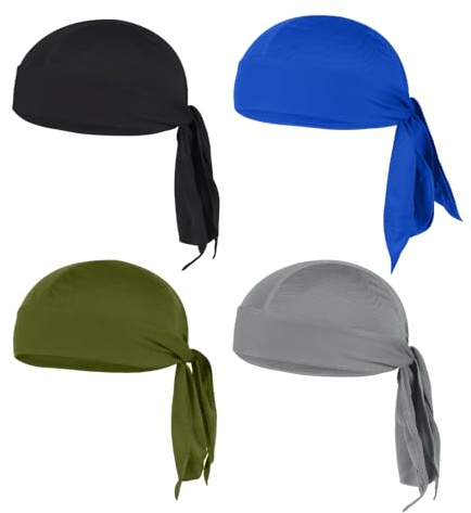 Shengxi 4 Stück Sport Bandana Cap Herren, Elastisch atmungsaktiv Biker Bandana Cap, Sommer Bandana Cap Unterm Radhelm für zum Joggen, Wandern und Radfahren, Schweißableitender Quick Dry