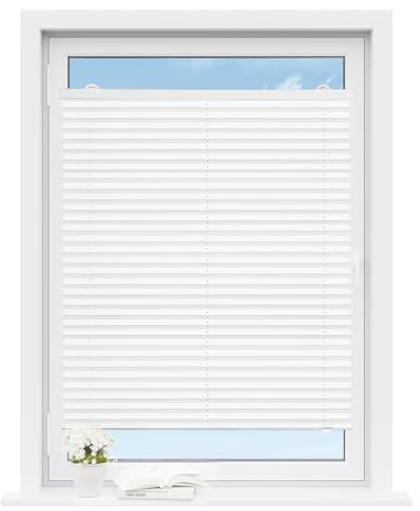WOLTU Plissee ohne Bohren mit Saugnäpfen, Faltrollo Plisseerollo innen lichtdurchlässig, Sonnenschutz für gängige Fenster Dachfenster Balkontüren, 80x130 cm, Weiß