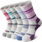 MOSEY KOSY Merino Damen Socken Thermosocken Warme Wandersocken Merinowolle Sportsocken Trekkingsocken Outdoor Arbeitssocken Wollsocken Wolle Atmungsaktiv Wintersocken 5 Paar(Bunte Streifen,M (36-42))