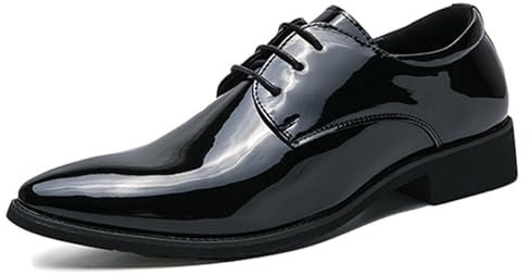 LMUIPMAA Zapatos De Cordones Formales Zapatillas Hombre De Traje Derbys Charol Calzado Piel Brogue Zapatos De Vestir De Boda,Negro,40 EU