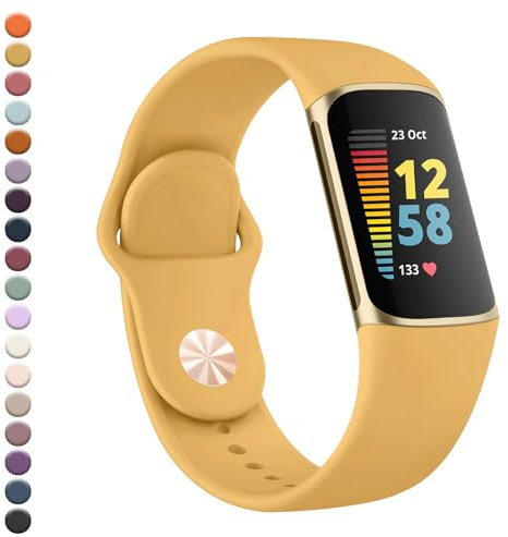 Vanjua Armband kompatibel mit Fitbit Charge 6, für Damen und Herren, weiches Silikon, verstellbar, wasserdicht, Sport-Ersatzarmbänder für Fitbit Charge 6/Charge 5, Fitness-Tracker-Zubehör (Gelb)