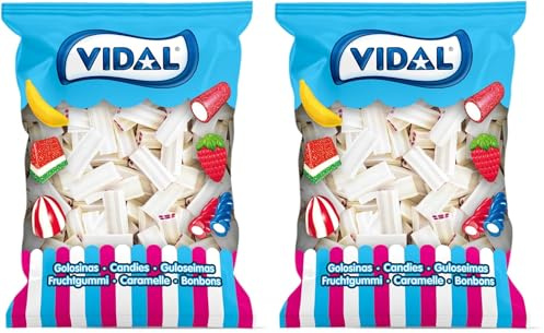 Vidal Golosinas. Ladrillos de regaliz blancos y rojo rellenos. Sabor nata fresa. Bolsa de 250 unidades. (Paquete de 2)