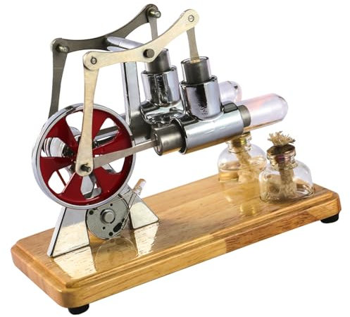 Stirling Engine, Cylinder Balance Stirling Engine Kit with Oak Baseplate and Drip Craftsmanship for Educational Displays and Children Entertainment (Silver)