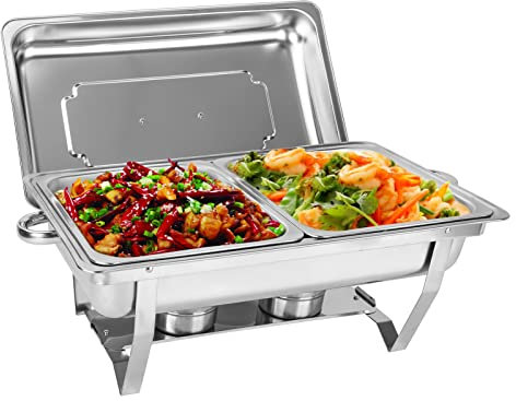 Youyijia 9L Edelstahl Warmhaltebehälter Buffetwärmer Warmhaltebehälter Speisenwärmer mit Faltbaren Beinen Wärmebehälter für Catering Buffet und Party (1PC 9L)