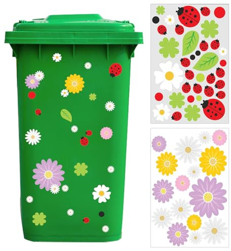 Wheelie Bin Stickers Flowers, Waterproof Bin Stickers for Wheelie Bins Flowers Dustbin Stickers Outdoor Self-Adhesive Wheelie Bin Stickers Decorative Bin Labels (Daisy)