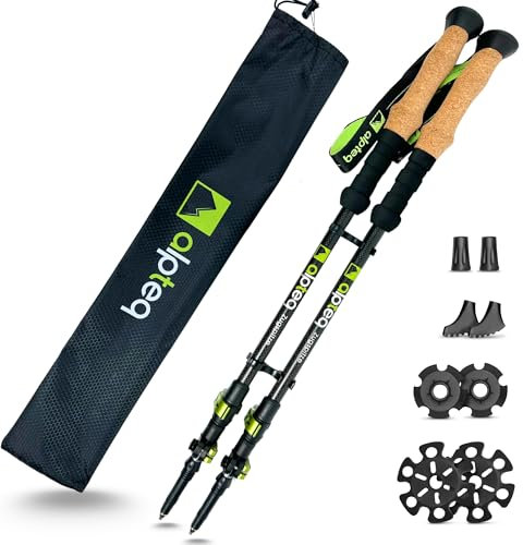 Alpteq® Carbon Wanderstöcke Teleskop - Modell Zugspitze Grün – Ultraleichte Trekkingstöcke für Damen, Herren & Kinder | Verstellbar 65–135 cm | Nordic Walking Stöcke mit Korkgriff