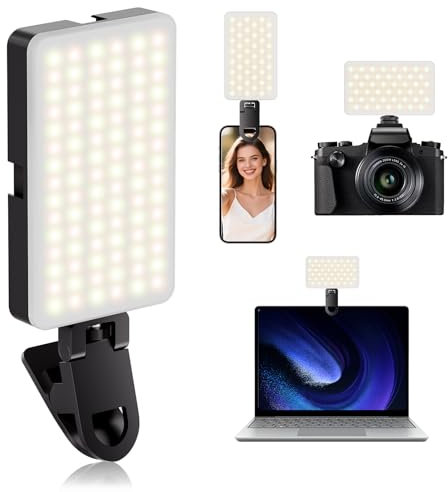 BNEHHOV 90 LED Portátil Selfie Luz con Clip, CRI 95+ Recargable 1800mAh Teléfono Luces de Relleno, Ajustado 3 Modos de Luz y 10 Niveles de Brillo para el Teléfono, Ordenador Portátil, Cámara, Vlog