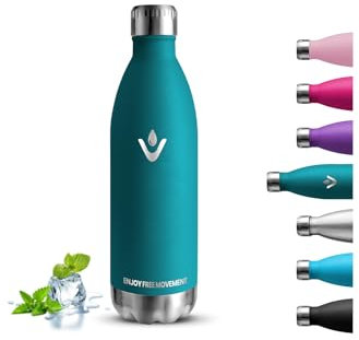 Borraccia Termica, Borraccia 1 litro, Senza BPA, Borraccia Acciaio Inox, Senza Perdite, Borraccia Sportiva, Mantiene Caldo per 12 Ore/Freddo 24 Ore, Thermos per Campeggio, Fitness, Escursionismo, Yoga