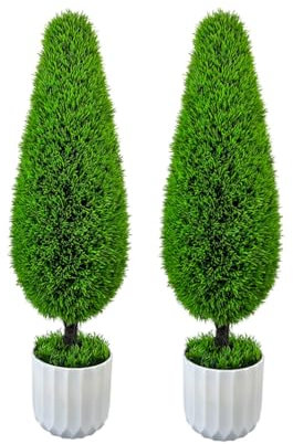 Set di 2 alberi di bosso artificiale da 0,9 m – Set di 2 piante in finto bosso verde in vaso, arbusti finti per interni ed esterni, decorazione per casa e giardino