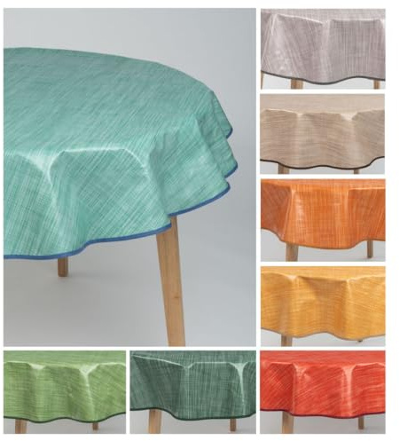 laro 140cm runde Wachstuch Tischdecke abwaschbar Wachstuchtischdecke mit Saum-Eingefasst-Paspelband, Muster:Leinenoptik Türkis, Größe: Rund 140cm