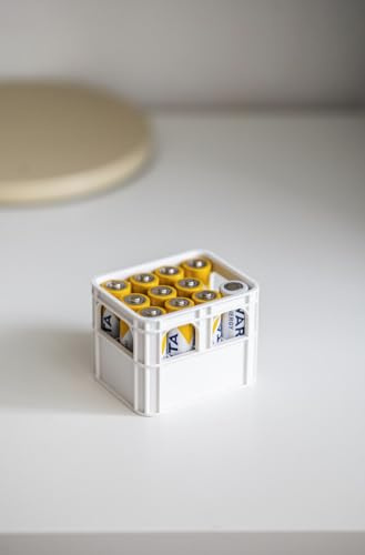 Batteriehalter Bierkiste – Batteriebox für SKADIS – AA, AAA, CR2032 Aufbewahrung im Mini-Kasten (Schwarz, AA)