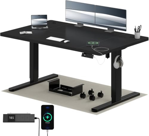 Airfish Höhenverstellbarer Schreibtisch 140x80cm mit USB-C,Schwarz | Schreibtisch Höhenverstellbar Elektrisch mit Kabelmanagement, Steh-Sitz Tisch, Bürotisch Computertisch für Home Office & PC