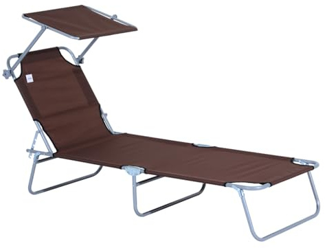 AONETIGER Outsunny Sonnenliege Gartenliege klappbar mit Sonnenschutz Braun 187x58x36 cm für Terrasse & Balkon