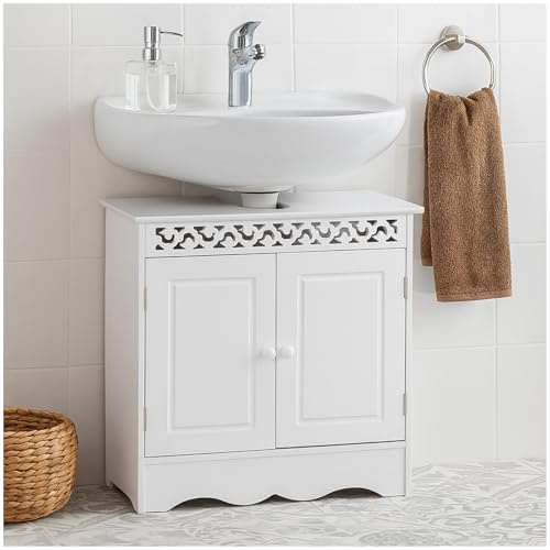 HTI living Waschbeckenunterschrank Weiß Landhausstil für Bad und Gäste-WC Unterschrank Badschrank