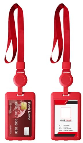 ASISUN 2pcs Porte Badge Tour de Cou, Porte Carte cou Rétractable avec Lanière, pour personnel de bureau Protege Carte pour Cartes D'identité de Bureau, étudiant, Exposition, Bus(Rouge)