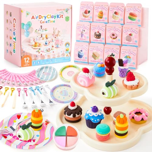 Shuttle Art Modelliermasse lufttrocknend Dessert-Serie, 52 Air Dry Clay Set | 52 Stück lufttrocknende Knete Set zum Thema Dessert, selbsttrocknender Ton für Kinder mit Werkzeugen, Zubehör, Anleitung