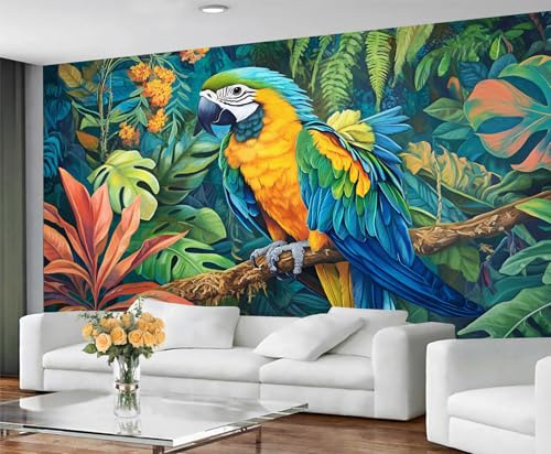 GIVLWF Papier peint motif perroquet pour salon, chambre à coucher botanique tropicale, papier peint aquarelle pour murs, papier peint non autocollant et décoration d'intérieur
