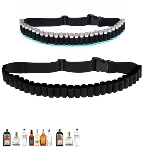 Seefey Berentzen Klopfer Gürtel 27 Slots,130cm Nylon Verstellbar Klopfer Gürtel,Patronengürtel für Junggesellenabschied, Festival, Karneval(Schwarz)