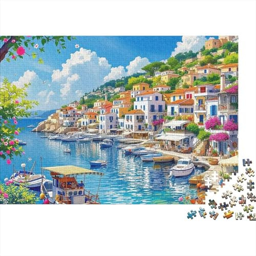 Seaside Scenery 1000 Teile Recycelter Karton Puzzle, Hafenstadt, 52x38cm