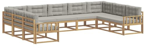 vidaXL Outdoor-Sofagarnitur mit Kissen 9 pcs Weiß und Hellgrau, Zeitgemäße Gartenmöbel, modernes Sofa-Set, gemütliche Lounge für den Pool, Sitzgruppe für den Garten