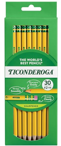 Ticonderoga Wood-Cased Pencils, Pre-Sharpened, #2 HB Soft, Yellow, 30 Count
