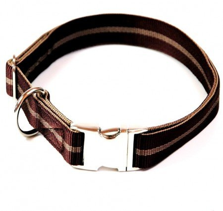 A. Hoffmann GmbH Hundehalsband, Alu-Max®, Soft Nylon, Braun mit Streifen, 45-70cm, 25mm, mit Zugentlastung