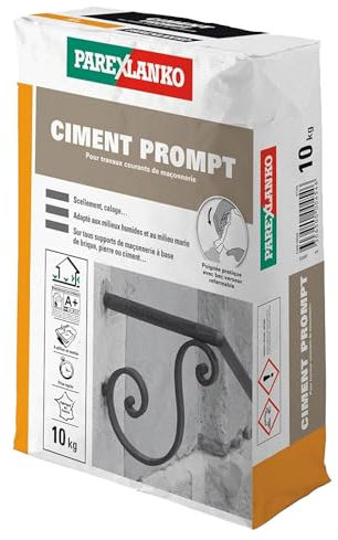 Parexlanko - Ciment Prompt - Gris - Confection de mortier à prise rapide - Tous supports de maçonnerie - Adapté en milieux humide et marin - 10kg