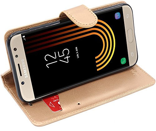 ebestStar - Coque Compatible avec Samsung J5 2017 Galaxy SM-J530F Etui PU Cuir Housse Portefeuille Porte-Cartes Support Stand, Or/Doré [Appareil: 146.2 x 71.3 x 7.9mm, 5.2'']