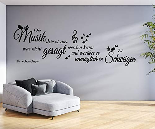 tjapalo® s-tk25 Wandtattoo Die Musik drückt aus was nicht gesagt werden darf Musikzimmer Deko Musiker Spruch Wandbild Aufkleber Sticker, Größe: B70xH25cm