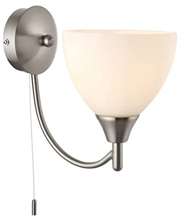 National Lighting Andy Decorative Satin Chrome Single E14 LED Compatible Wall Light with Matt Opal Glass Shade