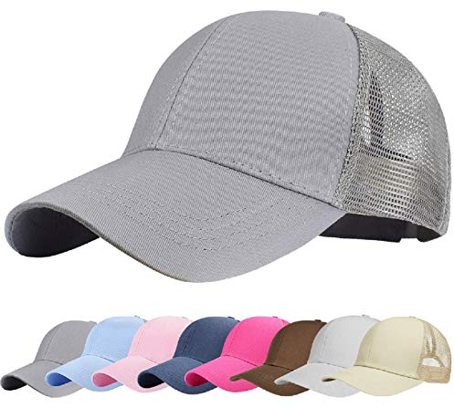 UMIPUBO Mesh Baseball Cap für Damen Basecap Outdoor Sport Mütze Lässig Baseballkappe Nettokappe Schachtelhalm Baseballmütze (Grau)