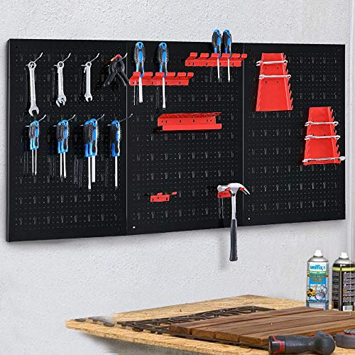 BAKAJI Panneau Mural avec Crochets et Support Porte-Outils en Acier, métal, Multicolore, 120 x 60 cm