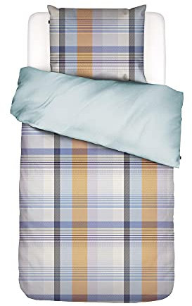 ESSENZA Wendebettwäsche Meredith Perkal eisblau-Kiesel-gelb Größe 155x220 cm (80x80 cm)