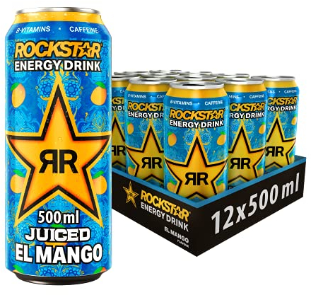 Rockstar Energy Drink Mango Geschmack - Exotisches, koffeinhaltiges Erfrischungsgetränk für den Energie Kick, EINWEG (12 x 500ml)