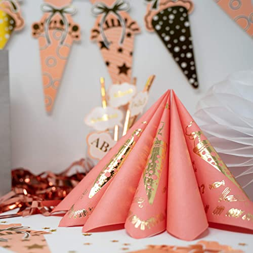 Oblique Unique® 20 Servietten für Schuleinführung Schulanfang Einschulung Deko für Mädchen mit Zuckertüte ABC 1 + 2 = 3 Stifte Motive Rosa