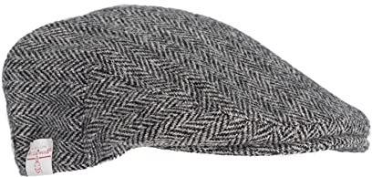 WALKER AND HAWKES - Men's Grey Brown 100% Scottish Harris Tweed Oakmoor Flat Cap - Steel Grey - Medium (58cm)