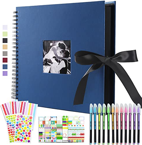 Vienrose Fotoalbum 30 x 30 cm Spiralalbum zum Selbstgestalten und Einkleben DIY Seidenband Fotobuch 80 Schwarze Seiten für 400 10x15 Fotos Baby Valentinstag Geburtstag Jahrestag Geschenk