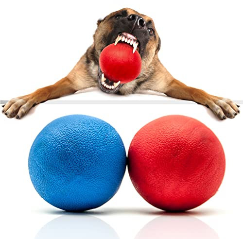 2x 7.5cmDogs High Bouncing Rubber Ball – Solid Core – Interactive Training, Virtually Tough Indestructible Dog Toys for Boredom, Bouncy, Strong Balls, Fetch Play, Teething (3 inches, Blue & Red)