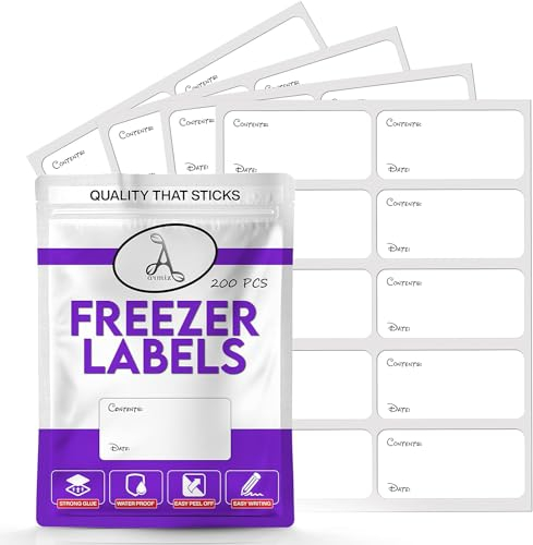 200 x Freezer Labels Easy Peel Off (Printed) - Frozen Food Freezer Labels Leave No Sticky Residue After Use - Perfectly Sized (6 x 3cm) Easy to Write Surface with Any Pen by ARMIZ