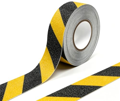 ZANPOON Rutschfestes Klebeband, hohe Bodenhaftung, starke Griffigkeit, abriebfestes rutschfestes Sicherheitsband für Treppenstufen und Rampen, Gelb/Schwarz (25 mm Breite × 5 m Länge)